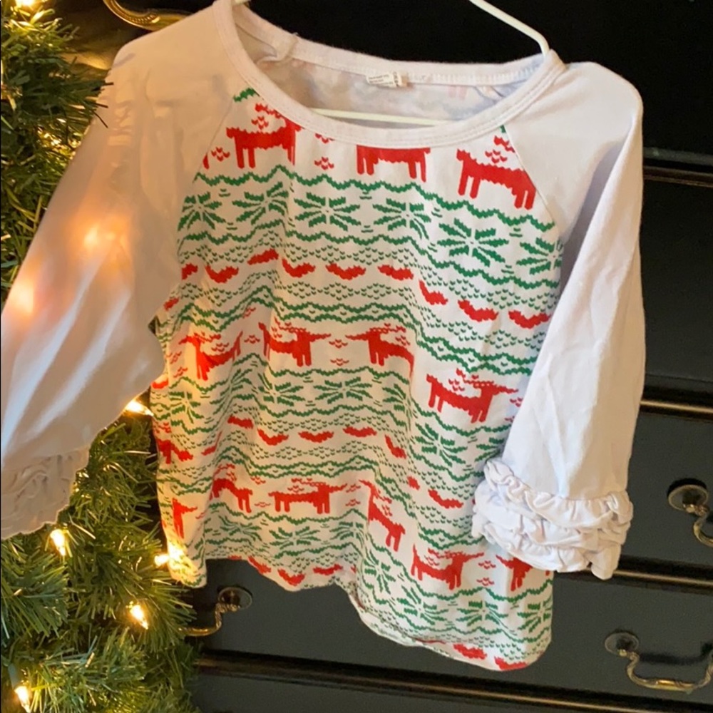 Boutique girls reindeer Christmas ruffle shirt 6
